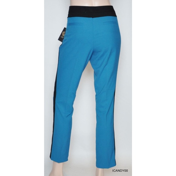 Vince Camuto Colorblock Slim Fit Ankle Pants Trousers Teal/Black Stripe 8/10 Nwt - Picture 3 of 5